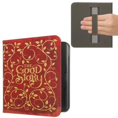 Afbeelding van kwmobile E reader hoesje geschikt voor Kobo Libra Colour hoes flip case met magneetsluiting Ereader cover Sprookjesboek design in geel / oranje rood