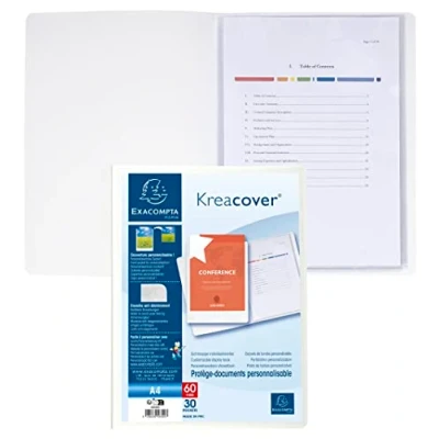 Afbeelding van Exacompta Kréa Cover 58309E presentatiemap, personaliseerbaar, van stevig polypropyleen, met binnenhoes, glad, hoog transparant, 30 vakken voor 60 foto&#039;s, wit