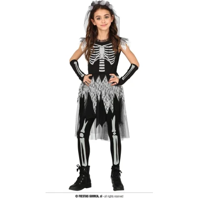 Afbeelding van Guirca Spook &amp; Skelet Kostuum Mooiste Dag Van De Dode Bruid Meisje 7 9 jaar Halloween Verkleedkleding