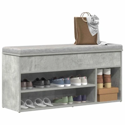 Afbeelding van Schoenenbank 102x30,5x45 cm bewerkt hout betongrijs