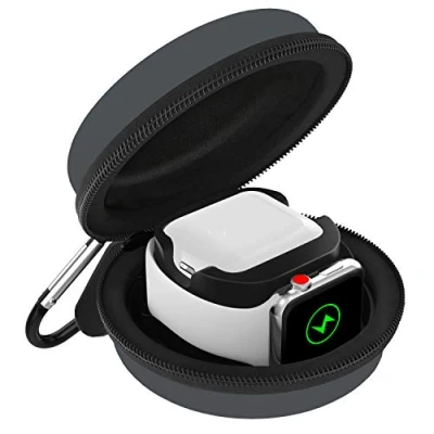 Afbeelding van MoKo Opbergdoos compatibel met Apple Watch Series 8/7/6/5/4/3/2/1/SE 2/SE 45/44/42/41/40/38 mm en AirPods Pro/3/2/1, draagtas + oplaadhouder, beschermhoes, spacegrijs