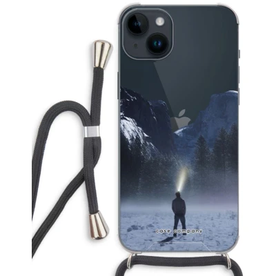 Afbeelding van Case Company® hoesje met Koord geschikt voor iPhone 14 Plus Wanderlust Telefoonhoesje Zwart Extra Bescherming aan alle Kanten en Over de Schermrand