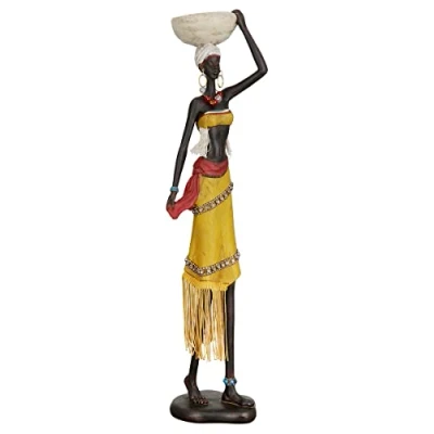 Afbeelding van GILDE Groot modern decoratief figuur Afrikaanse sculptuur XXL decoratie hars stijl hoogte 89 cm