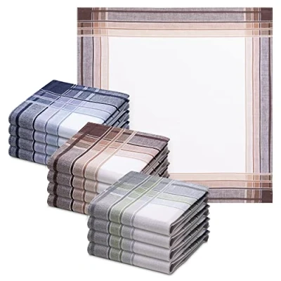 Afbeelding van JEMIDI zakdoeken heren 100% katoen 40 x cm Set van 12 Herbruikbare voor volwassenen In 3 kleuren