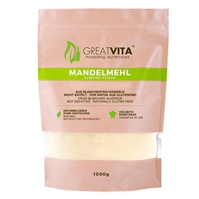Afbeelding van GreatVita Natuurlijk amandelmeel, 1000 g gemalen amandelen om te koken, 100% natuurlijk, rijk aan eiwitten