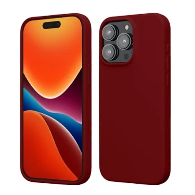 Afbeelding van kwmobile telefoonhoesje geschikt voor iPhone 15 Pro Max Hoesje met siliconen coating Smartphone case in rabarber rood