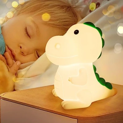 Afbeelding van Glovios nachtlampje voor baby&#039;s, dinosaurus 7 kleuren, led nachtlampje, USB oplaadbaar, siliconen bedlampje kinderen, verjaardagscadeau (dinosaurus)