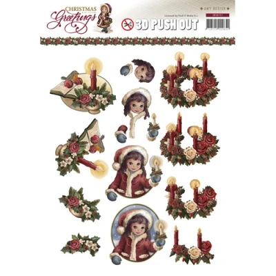 Afbeelding van Kerstkaarsen Christmas Greetings 3D Push Out Amy Design