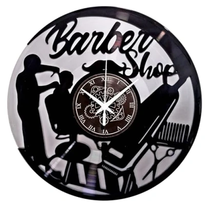 Afbeelding van Instant Karma Clocks LP Wandklok 33 rotaties Vinyl Vintage Baard Pruik Barbier Shop (Zilver)