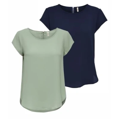 Afbeelding van ONLY Onlvic S/S Solid Aop Top Ptm T shirt voor dames, korte mouwen, Set van 2 (1 Desert Sage blazer/1 Navy blazer)