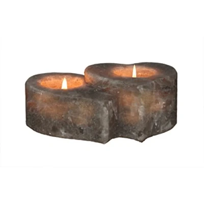 Afbeelding van Himalaya Zoutkristal Theelichthouder dubbel hart Grijs 60081 15.5x6cm