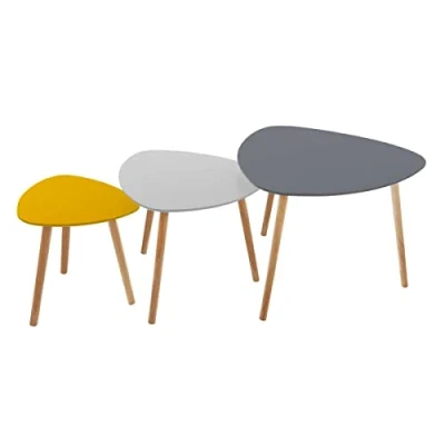 Afbeelding van Atmosphera CREATEUR D&#039;INTERIEUR ATM 157052C 3 delige set koffietafels in Scandinavische stijl, verschillende kleuren, licht donkergrijs, grijs, mosterd en natuur, 34 x 35 cm