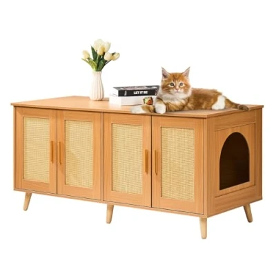 Image de VEVOR Meuble Cache Bac à Litière pour 2 Chats Armoire de Toilette en Bois Chat