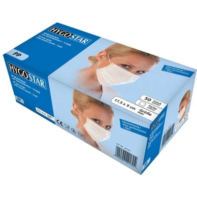 Afbeelding van Hygostar mondmasker medisch 3 laags wit 50 stuks met oorelastiek