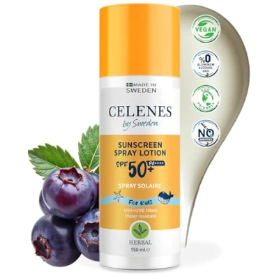 Afbeelding van Celenes by Sweden Organic Herbal Kinderen Zonnebrandspray SPF50 150ml Minerale Bescherming, Waterbestendig, Zonder Parfum of Parabenen, Voor Gevoelige Huid PA++++