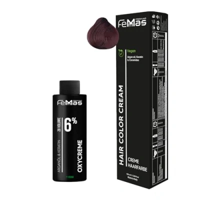 Afbeelding van Femmas Haarkleurset donkerblond rood 6,6 100 ml + oxy crème 6% permanente haarkleur ontwikkelaar zacht en duurzaam haarverf