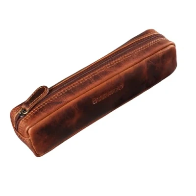 Afbeelding van STILORD &#039;Preston&#039; Leren Etui Pen Vintage Pennenetui Ronde Pennenzak Pennenhouder Schoolpotloden voor Mannen Vrouwen Echt Leer Kantoor, Kara Cognac, M, stijl
