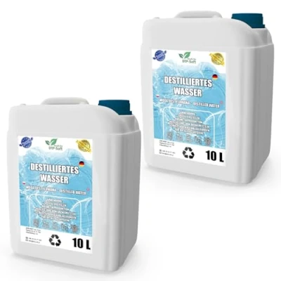 Afbeelding van gedestilleerd water, 100% zuiver 20 l, gedemineraliseerd 2 x 10 water geschikt voor strijkijzer, luchtbevochtiger, batterijen en nog veel meer