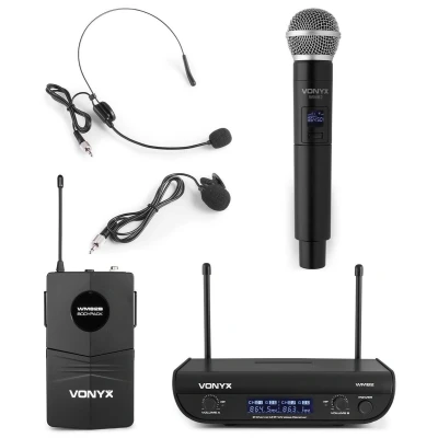 Afbeelding van draadloze microfoon Vonyx WM82C UHF microfoonset met handheld en headset