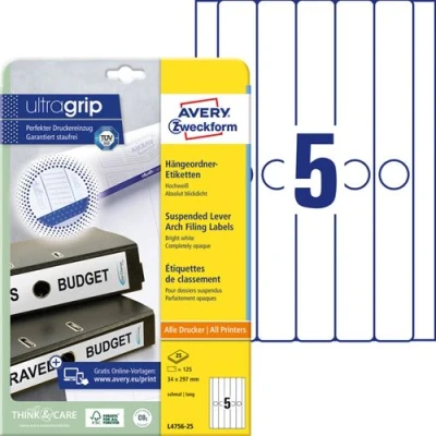 Image de AVERY Zweckform étiquettes pour dos dossiers surpendus, 34x297mm, , sur 25F A4