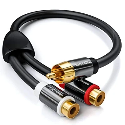 Afbeelding van deleyCON 0,2 m Audio Cinch Y adapter distributiekabel voor subwoofer AUX 1 x RCA Plug op 2 Socket vergulde contacten