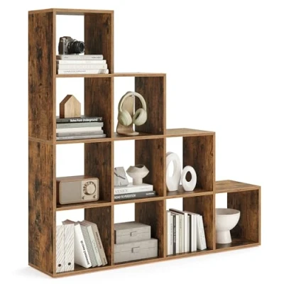Afbeelding van VASAGLE LBC10BX Boekenkast met 10 vakken, rek open opbergkast, voor decoratie, fotolijsten, woonkamer, slaapkamer, kantoor, 29 x 129,5 cm, rustiek bruin