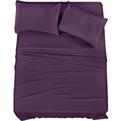 Afbeelding van Utopia Bedding 4 delige beddengoedset van geborsteld microvezel, krimp en kleurecht, onderhoudsvriendelijk (extra groot bed, paars)