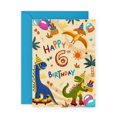 Afbeelding van Central 23 Verjaardagskaart voor 6e verjaardag met dinosaurussen, verjaardagskaarten jongens, Happy Sixth Birthday, kinderen van 6 jaar, cadeaus zoon, kleinzoon, neef