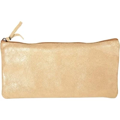Afbeelding van Clairefontaine 410017C Platte schooletui met gouden glitter, 22 x 11 cm, van echt lamsleer, schoolbenodigdheden, etui kleurpotloden, pennenhouder