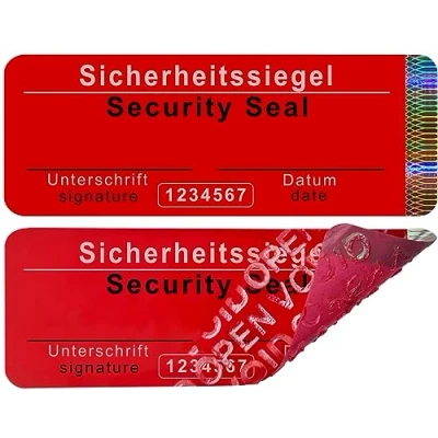 Afbeelding van 50 stuks veiligheidszegels met residuvrij serienummer 70 x 25 mm rood, beschrijfbaar veiligheidsverzegeld, veiligheidslabels, zelfklevende verzegeling, veiligheidslabel