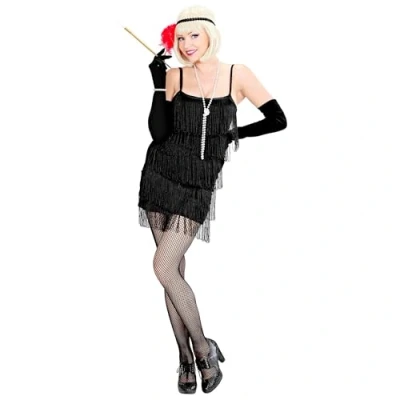 Afbeelding van Widmann Jaren 20 Danseressen Kostuum Flapper Topper Zwart Vrouw Medium Carnavalskleding Verkleedkleding