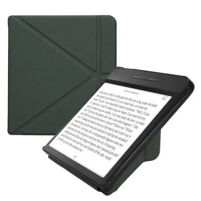 Afbeelding van kwmobile E reader hoesje geschikt voor Kobo Libra H2O hoes Ereader flip case met standaard cover van kunstleer In donkergroen