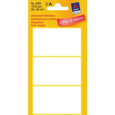 Afbeelding van Etiket Avery Zweckform 3084 66x38mm wit 18 stuks Pak a 6 vel 10
