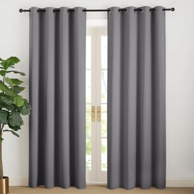 Afbeelding van NICETOWN Thermische verduisteringsgordijnen, raamdecoratie, met oogjes, lichtwerend, uv bescherming, zachte stof voor huis, slaapkamer, 140 x 200 cm (b h), donkergrijs, 2 stuks
