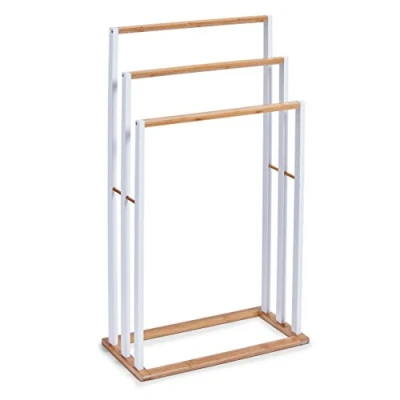 Afbeelding van Zeller handdoeken droogrek staand model 3 stangen bamboe hout 48 x 24 82 cm