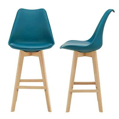 Afbeelding van Barkruk set van 2 kunstleer en beuken 105x48x58 cm turquoise