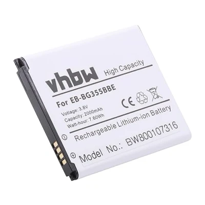 Image de Batterie Li Ion vhbw 2000mAh (3.8V) pour téléphone portable Smartphone Samsung Galaxy SM G3559, G355H, G3586. Remplace: EB BG355BBE.