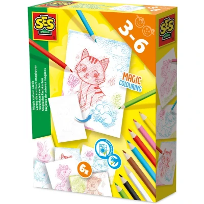 Afbeelding van SES Creative 14051 Toverkraskaarten scratch art kinderen met kleurpotloden Kleurboek 6 Kleurplaten Krasblok