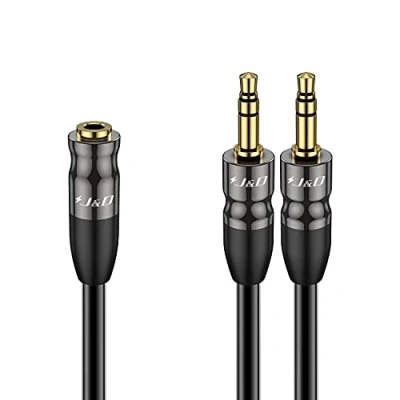 Afbeelding van J&amp;D 3.5 mm naar 2x Kabel, Verguld Zware Koperen Shell 3.5mm 1/8 Inch TRS Vrouwelijke 2 x Mannelijke Audio Adapter Stereo Y Splitter 0.6 Meter