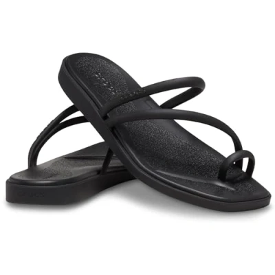 Afbeelding van Crocs Miami Frosted Toe Loop Damessandalen, zwart.