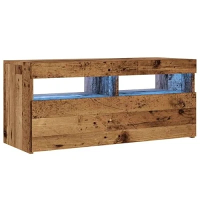 Image de vidaXL Meuble TV avec lumières LED vieux bois d&#039;ingénierie856307
