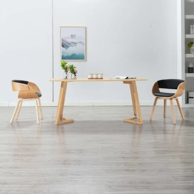 Afbeelding van Eetkamerstoel gebogen hout en kunstleer zwart
