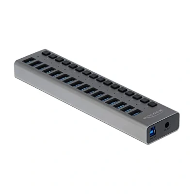 Afbeelding van DeLOCK USB hub met 16 poorten en aan/uit schakelaars USB3.0 externe 12V voeding / grijs 1 meter