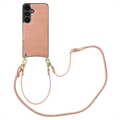 Afbeelding van Selencia Hoesje Geschikt voor Samsung Galaxy S24 met Pasjeshouder Nova Croco Backcover koord en pashouder Roze