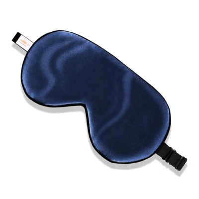 Afbeelding van ZIMASILK 100% zijden slaapmasker, lichtgewicht Verstelbare blinddoek voor op reis en thuis slapen Ademend oogmasker van pure moerbeizijde met fluwelen zakje (marineblauw)
