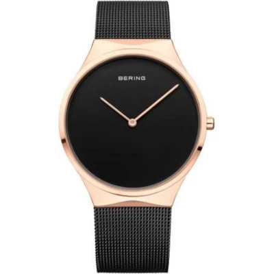 Afbeelding van Bering Classic Collection Unisex analoog kwartshorloge met roestvrijstalen armband en saffierglas, zwart/roségoud., zwart/roségoud