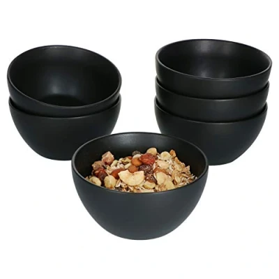 Afbeelding van MamboCat Leopard Lampart Nero Set van 6 mueslikommen aardewerk voor personen, diameter 14 cm, moderne mueslikom in trendy etnische look, zwart