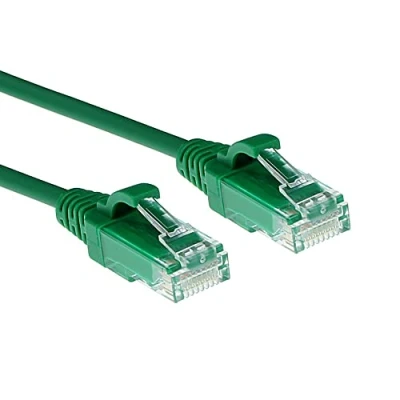 Image de ACT Slimline Cordon de raccordement RJ 45 (M) pour 15 cm U/UTP, non blindé CAT 6 sans halogène, crochet, démarré, moulé vert, RAL 6016