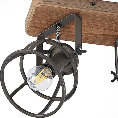Afbeelding van Lindby plafondlamp hout 3 lichts metaal, H: 20 cm E14 zwart, bruin