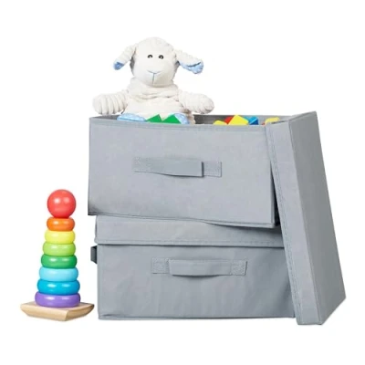 Afbeelding van Relaxdays stoffen opbergdoos met deksel set van 2 handvatten opvouwbare opbergmanden